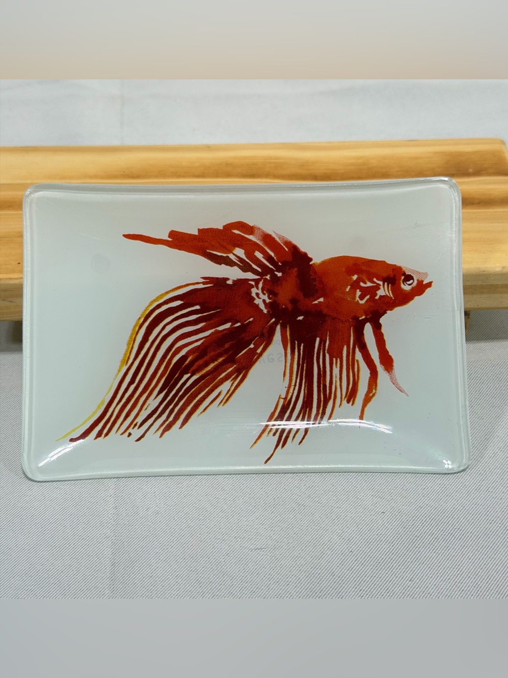 West Elm Glass Trinket Soap Dish Orange Goldfish Koi Beta Aquatic Natural Vibe